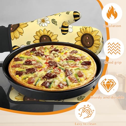 Sunflower Bee Oven Mitts and Pot Holders Set (Sunflower Bee Daisy)