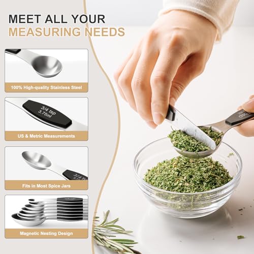 Stainless Steel Measuring Cups & Spoons Set (Black Spoons)