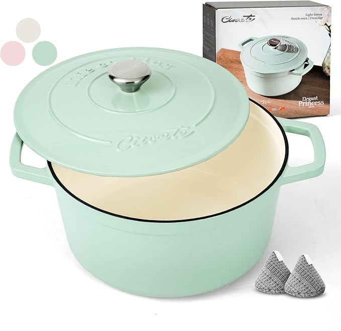 Enameled Cast Iron Dutch Oven Pot (Mint Green / 6 QT)