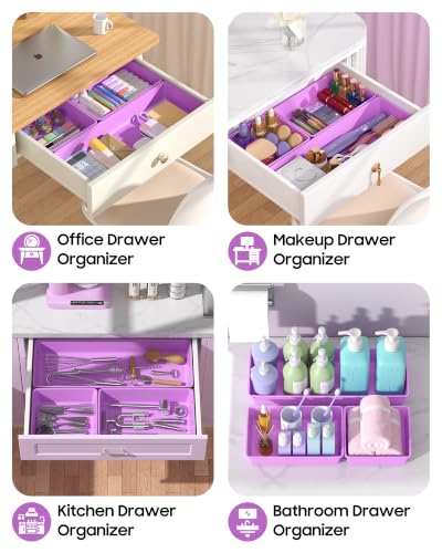 10 Pack Large Size Plastic Drawer Organizers Set (Purple)