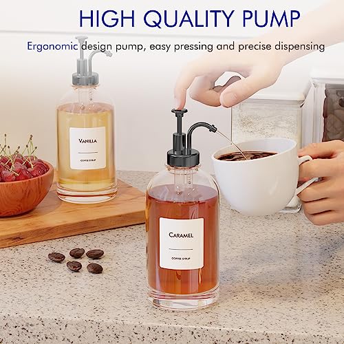 16.9 oz 500 ml Coffee Syrup Dispenser Set (4 Pack / Black)