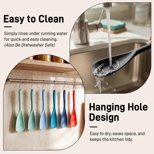 3 PACK Silicone Cooking Spatula & Spoon for Nonstick Cookware (Black, Grey, Dark Blue)