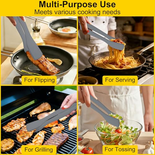 Silicone Kitchen Tongs for Cooking (Gray)