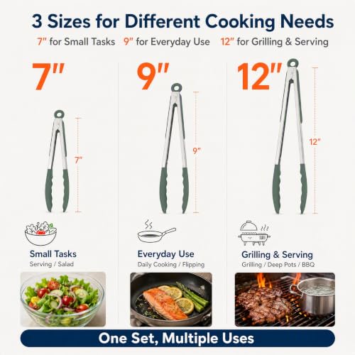 Kitchen Tongs with Silicone Tips (Sage Green)