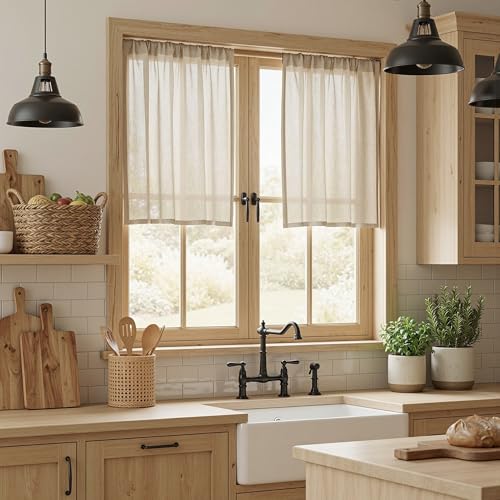 30 Inch Length Oatmeal Tiers Curtains for Cafe (34"W x 30"L (Pack of 2) / Taupe)