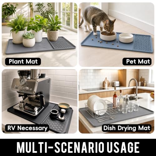 2 In 1 Silicone Coffee Bar Mat Accessories for espresso Machine with Detachable Dish Drying Rug Waterproof Kitchen Office House Gadgets Under Sink Drainer Supplies 16"x20" Beige (Beige / 20" x 16")