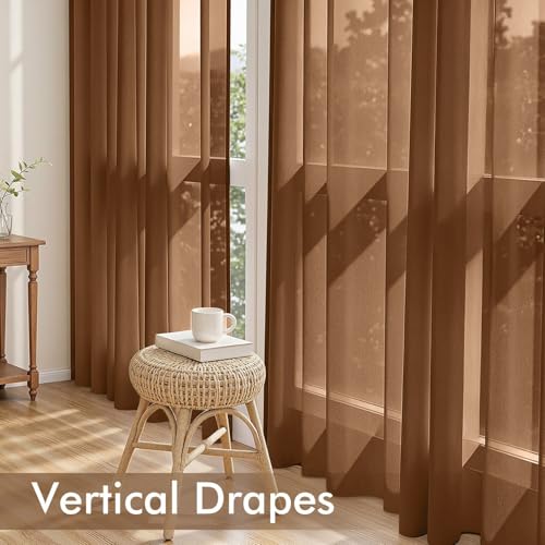 Dark Brown Sheer Curtains 72 Inches Long 4 Panels 42 x 72 Inches (42"W x 72"L (Pack of 4) / Dark Brown)