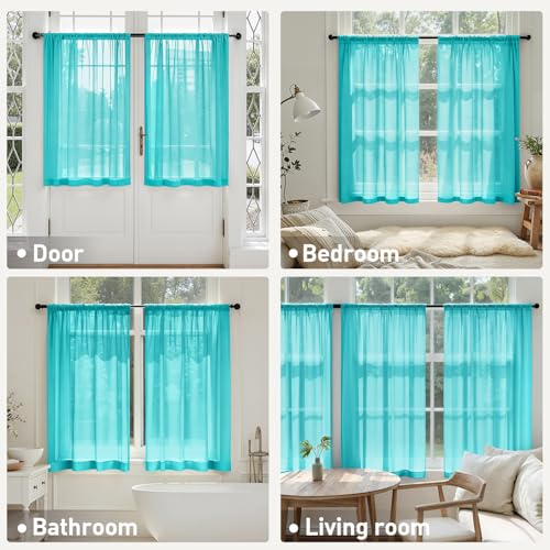 Turquoise Sheer Curtains 63 Inches Long 4 Panels 42 x 63 Inches (42"W x 63"L (Pack of 4) / Turquoise)