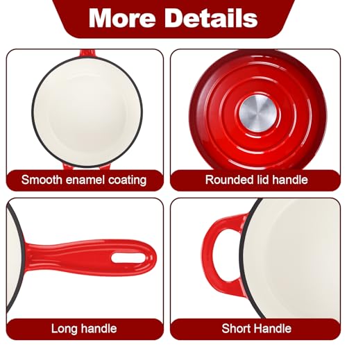 1 QT Cast Iron Saucepan (Red / 1 Quarts)