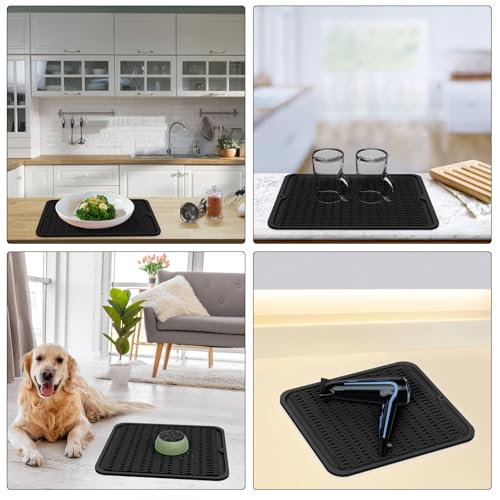 Silicone Dish Drying Mat for Kitchen Counter (Black / 16" x 12")