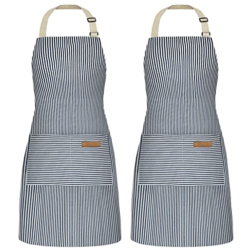 2 Pack Cooking Aprons for Women with Pockets (Navy Blue)