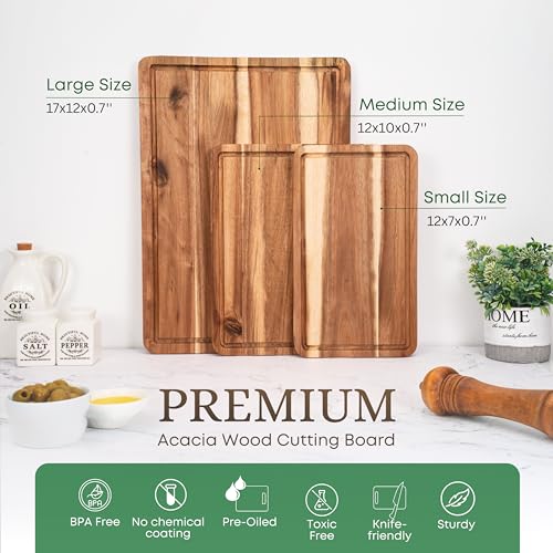 Acacia Wood Cutting Board Set of 3 for Kitchen