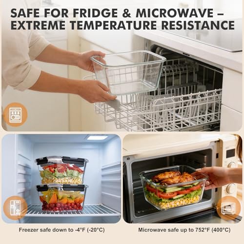 2 Pack Large Glass Food Storage Containers with Lids (2 Pack-63oz)