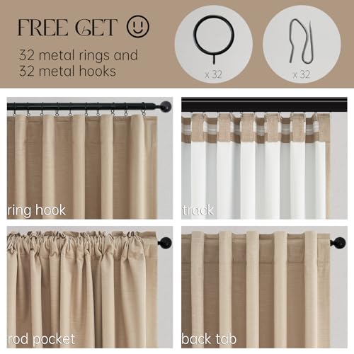 Blackout Linen Blend Curtains 96 Inches Long 2 Panels (Tan / 52"W x 96"L (Pack of 2))