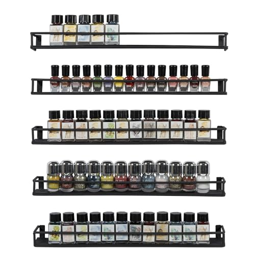 Set of 5 Black Metal Wall Mounted Nail Polish Display Shelves (Black / Set of 5)
