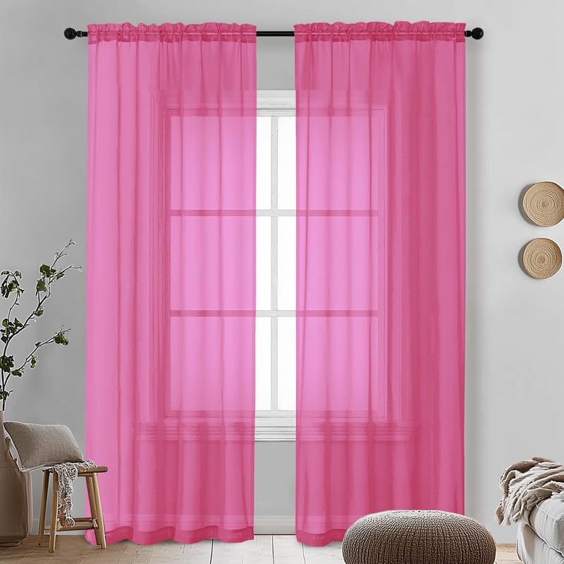 Hot Pink Sheer Curtains 90 Inches Long 2 Panels (Hot Pink / 42"W x 90"L (Pack of 2))