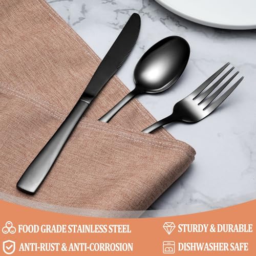 20 Pcs Black Silverware Set (Black)
