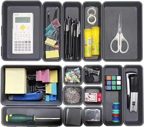15PCS Plastic Drawer Organizer (Black / 15 pieces)