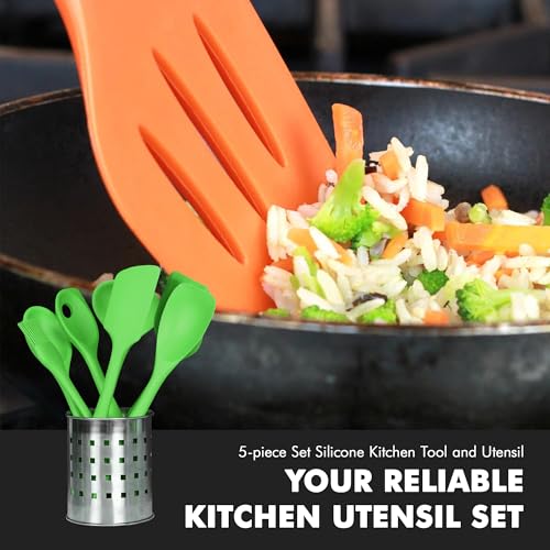 Premium Silicone Kitchen Tool and Utensil Set (5 Piece Set / Green)
