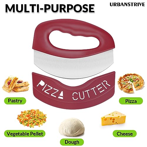 Heavy Duty Stainless Steel Pizza Cutter with Cover (Red)