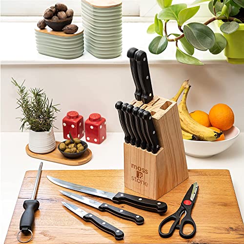 14 Pcs Kitchen Knife Set with Block (14 Pcs / Black)