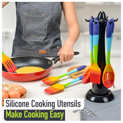 9 Piece Rainbow Silicone Spatula Set with Tongs