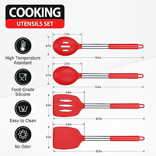 Silicone Cooking Spatulas and Spoons (Red)