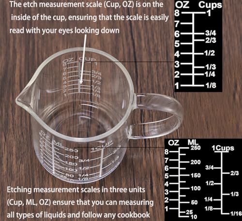 Ackers Mirror Scale Glass Measuring Cup (250 ML (8 Oz, 1 Cup) - Mirror Etching)