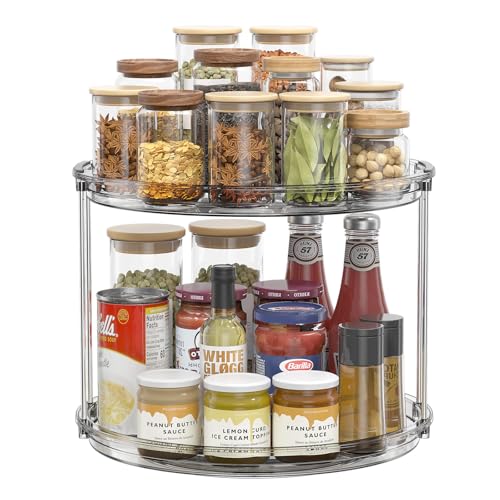 2 Tier Lazy Susan Organizer 12 inch Large Lazy Susan Turntable Rotating Spice Rack Organization for Cabinet (Gray / 12in 1 Pack)
