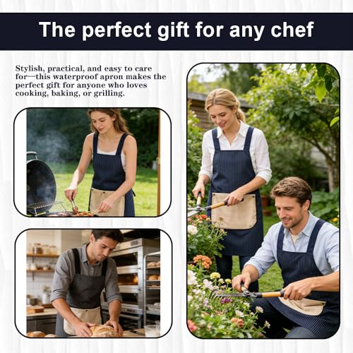 Apron With Towel Attached Apron With Pockets 2pcs（Black (Black/Navy)