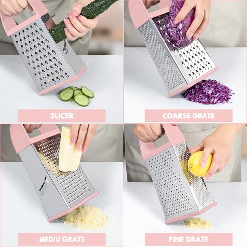 Cheese Grater With Container Box Grater Stainless Steel Kitchen Pink (Pink)