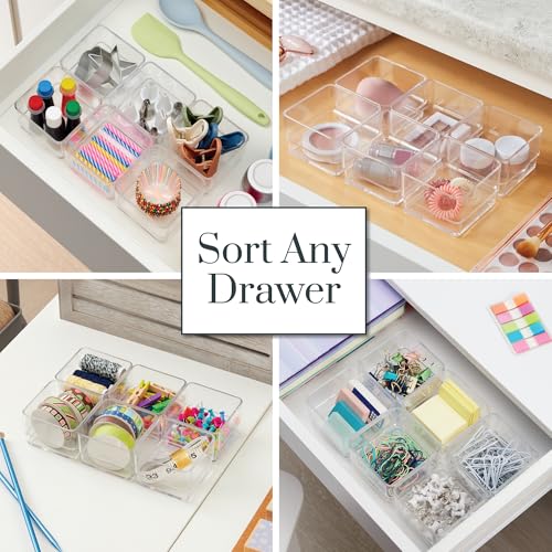 SimpleSort 6 Piece Stackable Clear Drawer Organizer Set (3x3x2" (Set of 6))