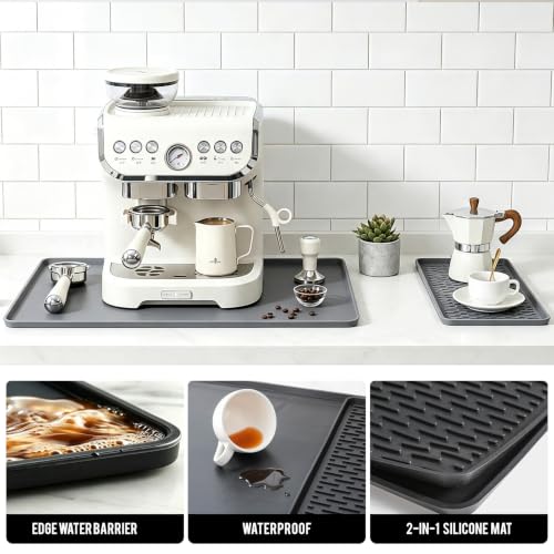 2 In 1 Silicone Coffee Bar Mat Accessories Detachable Dish Drying Rug Rack Stone for Kitchen Countertop Under Sink Home House Apartment Office Essentials Espresso Machine Must Have (Gray / 16" x 16")
