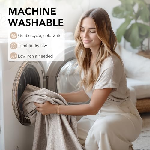 100% Blackout Linen Curtains for Living Room Bedroom 96 Inch Long (Flaxen/Linen 100% Blackout / 52"W x 96"L (Pack of 2))