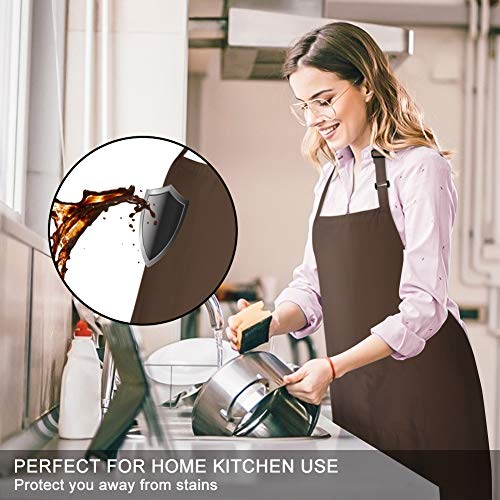 2 Pack Bib Aprons with 2 Pockets Cooking Chef Kitchen Apron for Women Men (Brown)