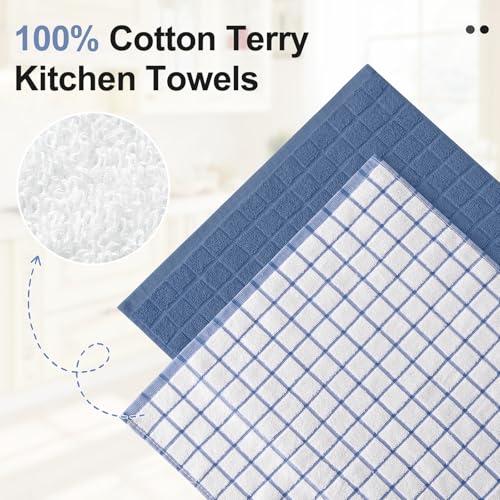 Large Premium Cotton Kitchen Towels 16"x 28" (Navy Blue / 16" X 28" - 4 Pack)