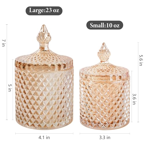 2 Pack Qtip Holder Apothecary Jars with Lid (23 oz + 10 oz / Amber)