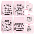 8 Pcs Kitchen Towels and Oven Mitts Sets Pot Holders Dishcloths Set Kitchen Decorative Accessories Absorbent Potholders Heat Resistant for Chef Baking Cooking (Pink / Simple)