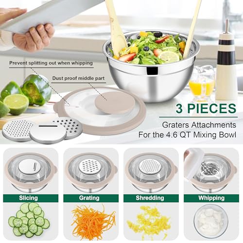 Mixing Bowls with Lids and Graters (Colorful / 4.6/2.6/1.5 QT)