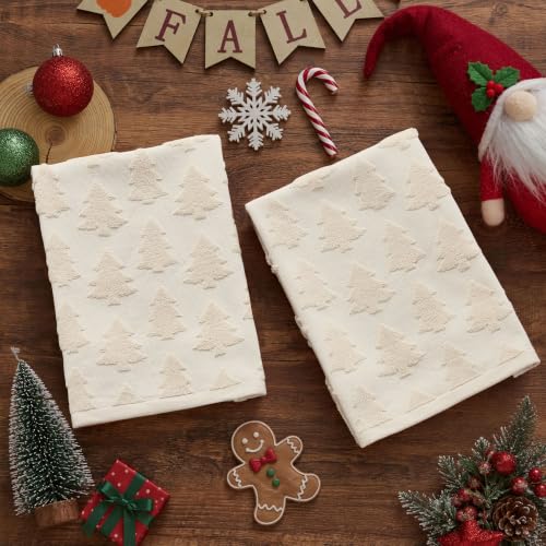 Christmas Hand Towels 13.7x29.5 inch 2Pcs Beige 3D Xmas Tree MJ04B (Beige Christmas Tree / 13.7'' x 29.5'')