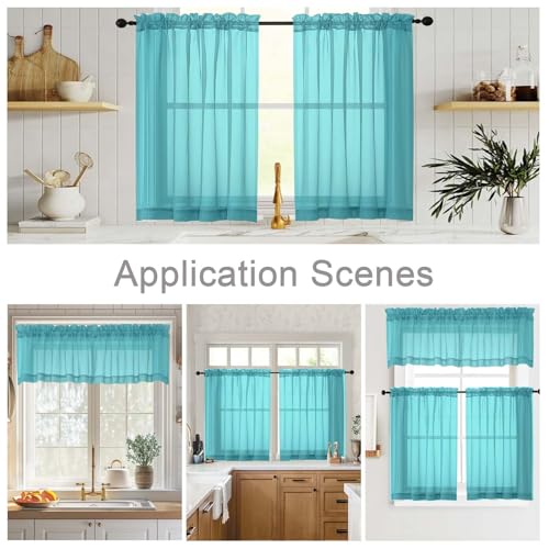 Turquoise Kitchen Curtains 30 Inch Length Tier 2 PCS (Turquoise / 42"W x 30"L (Pack of 2))