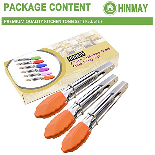 7 Inch Silicone Tipped Kitchen Tongs (7-inch / Orange)