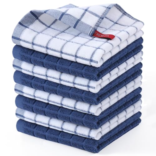 Premium Cotton Kitchen Dish Cloths 12"x 12" (Navy Blue / 12" X 12" - 8 Pack)