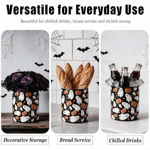Halloween Ceramic Utensil Holder Ghost Pumpkin Kitchen Crock (Halloween Black Ghost)