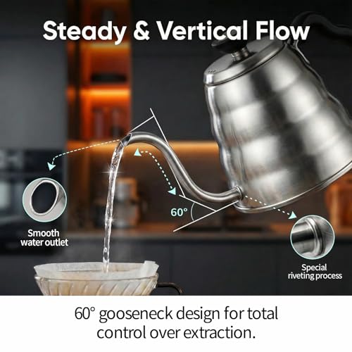 1.2L 40oz Stainless Steel Gooseneck Kettle with Thermometer for Stovetop