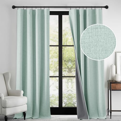 100% Blackout Linen Textured Curtains 96 inches Long (Aqua / 52"W x 96"L (Pack of 2))