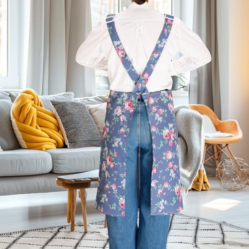 Apron Dress for Women with Pockets (Dark Blue)