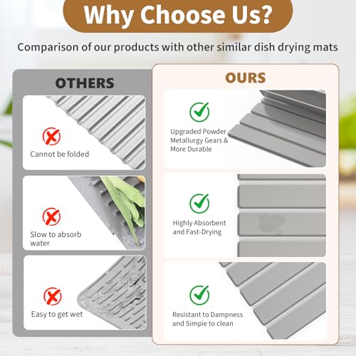 Stone Dish Drying Mat for Kitchen Counter 23.6 x 15.3 In Light Gray (Light Gray / 23.6" x 15.3")