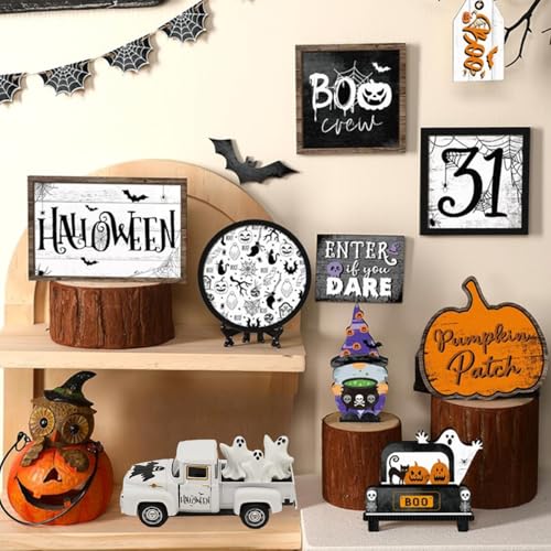 Halloween Decorations Indoor Farmhouse Truck with Ghost Figurines (Halloween-white)
