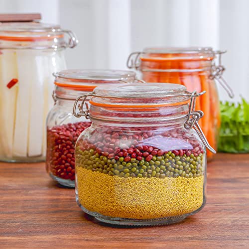 25 oz Glass Jars With Airtight Lids And Leak Proof Rubber Gasket (25oz*4-Round)
